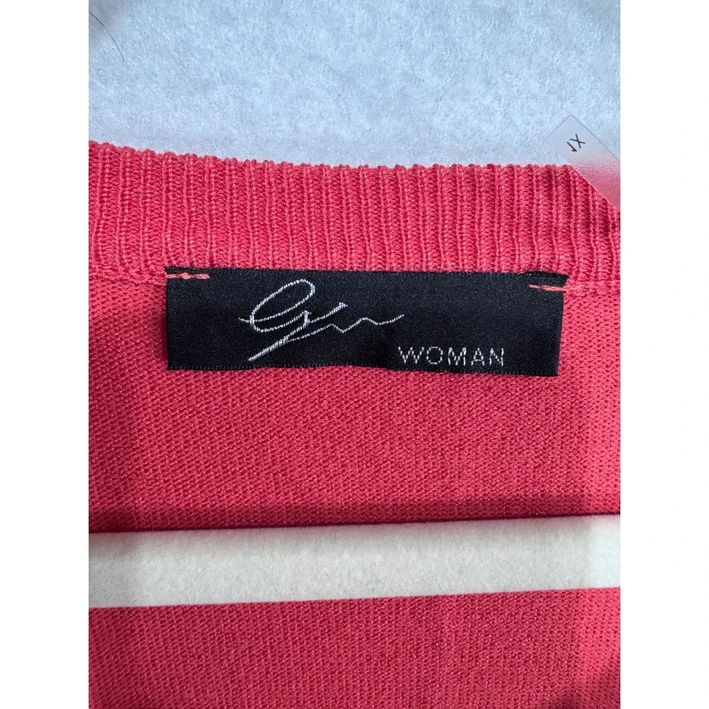Cyn Woman 1X Coral Pink Sweater Women's 3/4 Sleeve Scoop Neck Knit Spring Casual - Picture 2 of 5